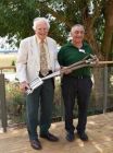 : The Sun’s Peter Seabrook (L) presents Colin Randel (R) with engraved garden fork and spade.
